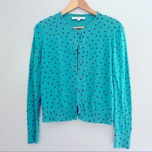 🍄LOFT cardigan turquoise black hearts SZ Medium